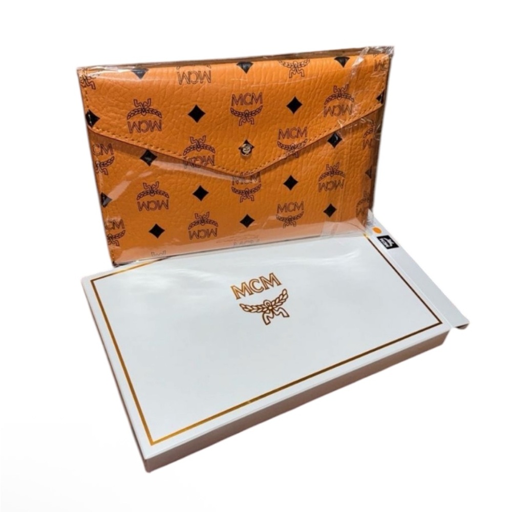 MCM Monogram Envelope Clutch/Pouch in Cognac color- New In Box -GWP.